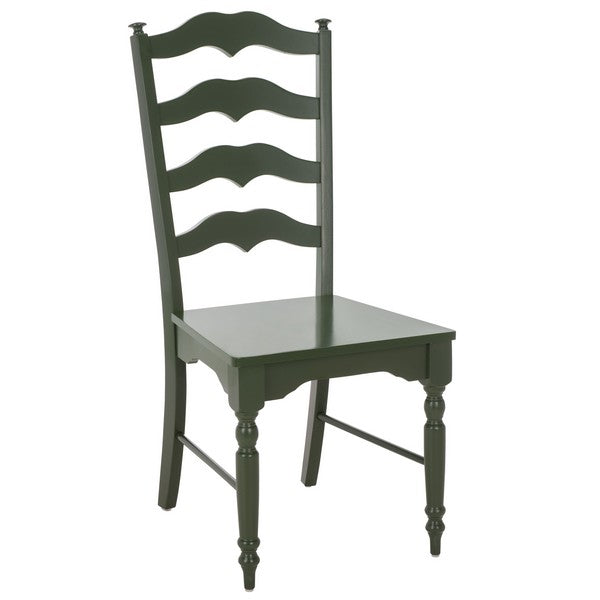 Rasia Wooden Side Chair in Dark Green with Ladder Back