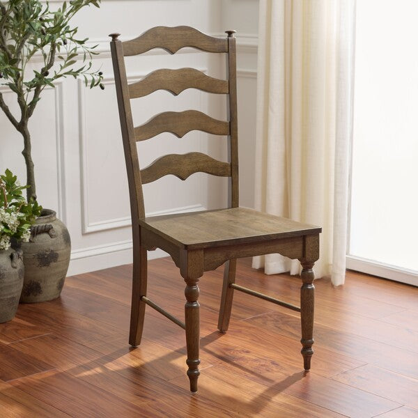 Rasia Wooden Side Chair in Dark Oak with Ladder Back