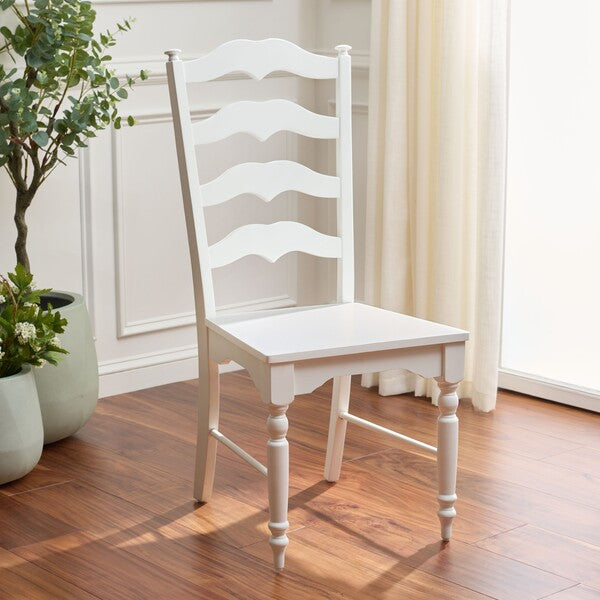 Rasia Wooden Side Chair in White with Ladder Back