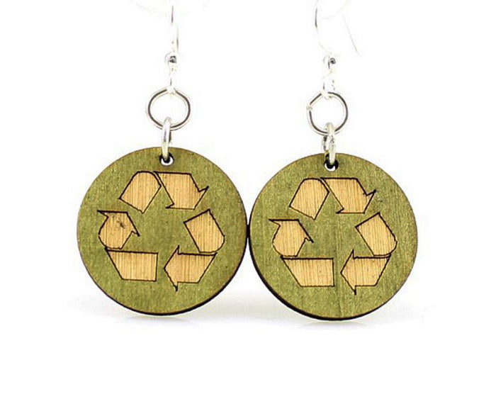 Recycling symbol earrings with three arrows, eco-friendly jewelry made in USA