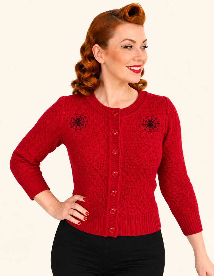 Red Spider Web Cardigan Sweater