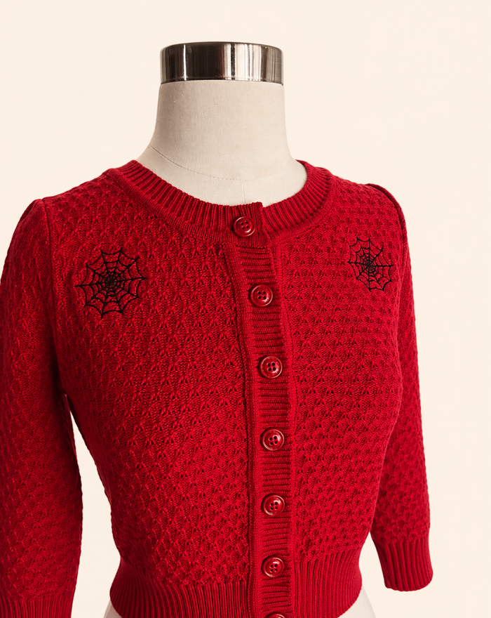 Red Spider Web Cardigan Sweater