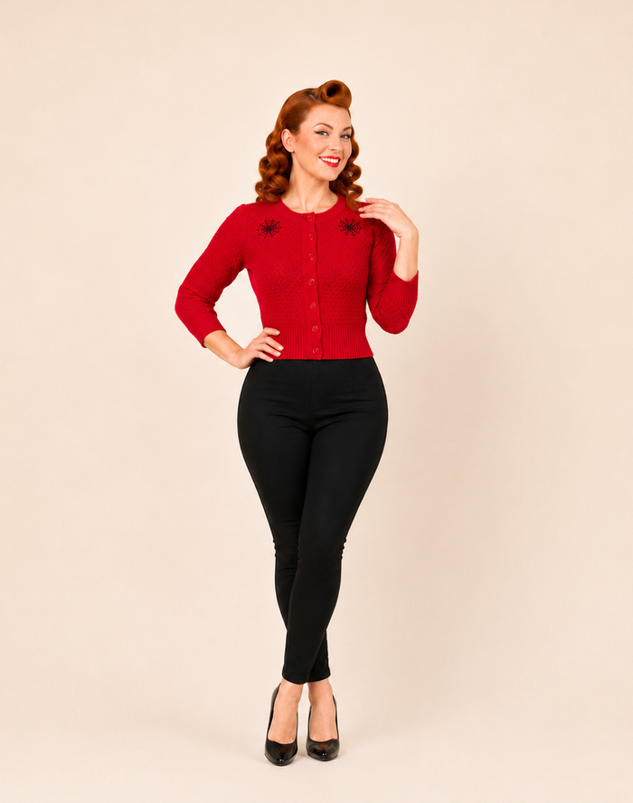 Red Spider Web Cardigan Sweater