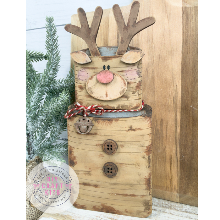 Reindeer Wood Tin Cans Stacked Shelf Sitter DIY Kit