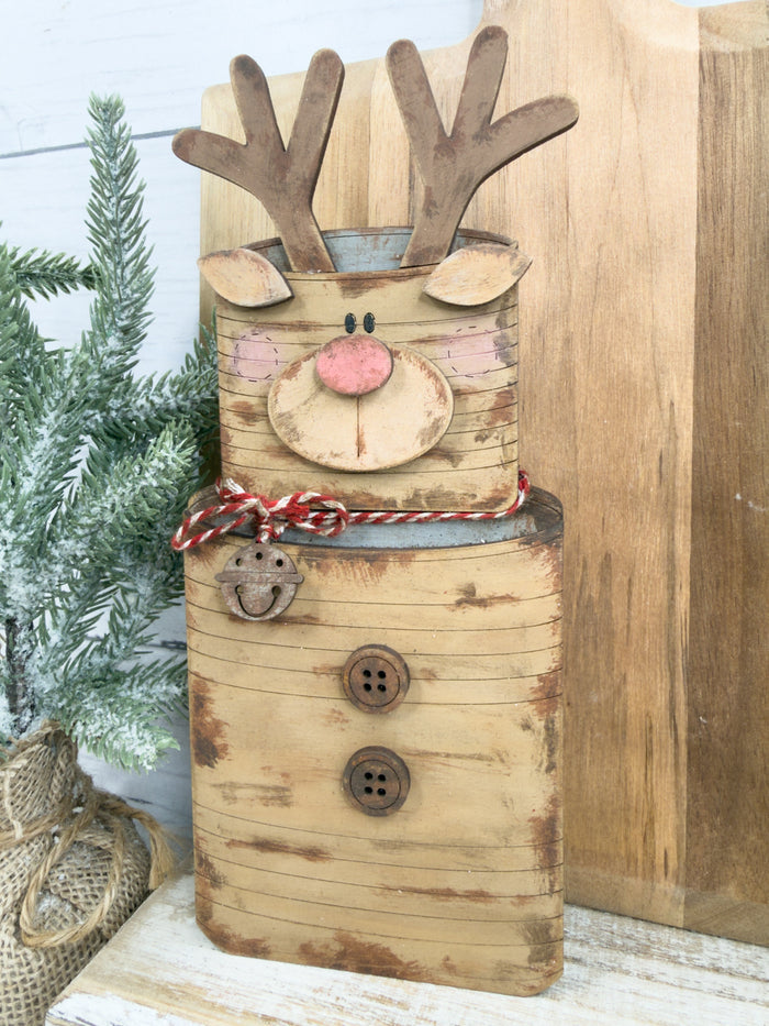 Reindeer Wood Tin Cans Stacked Shelf Sitter DIY Kit