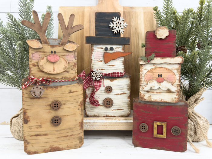 Reindeer Wood Tin Cans Stacked Shelf Sitter DIY Kit