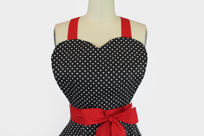 Retro Vintage Inspired Black And Red Polka Dots Pinup 1950s Apron