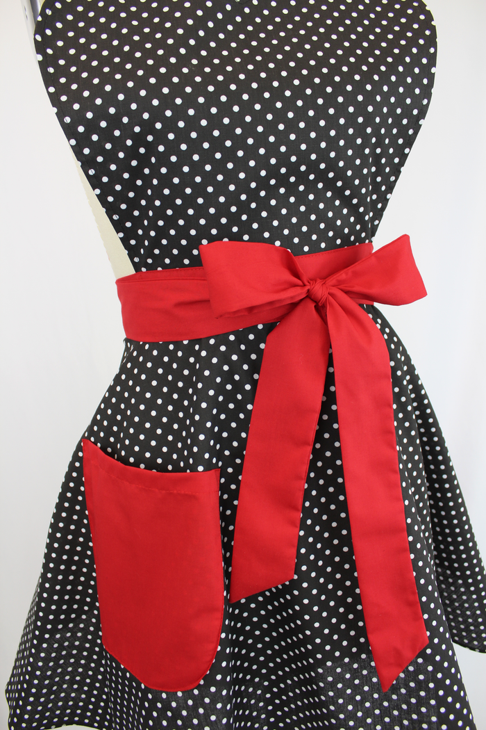 Retro Vintage Inspired Black And Red Polka Dots Pinup 1950s Apron