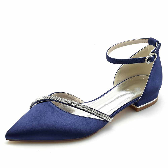 Elegant S&DCo. rhinestone ankle strap shoes for prom in navy blue with stylish pointed toe design