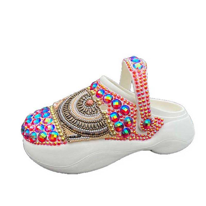 Rhinestone Flat Wedding Sneakers Round Toe Clog Shoes Multicolor Slip On Mules