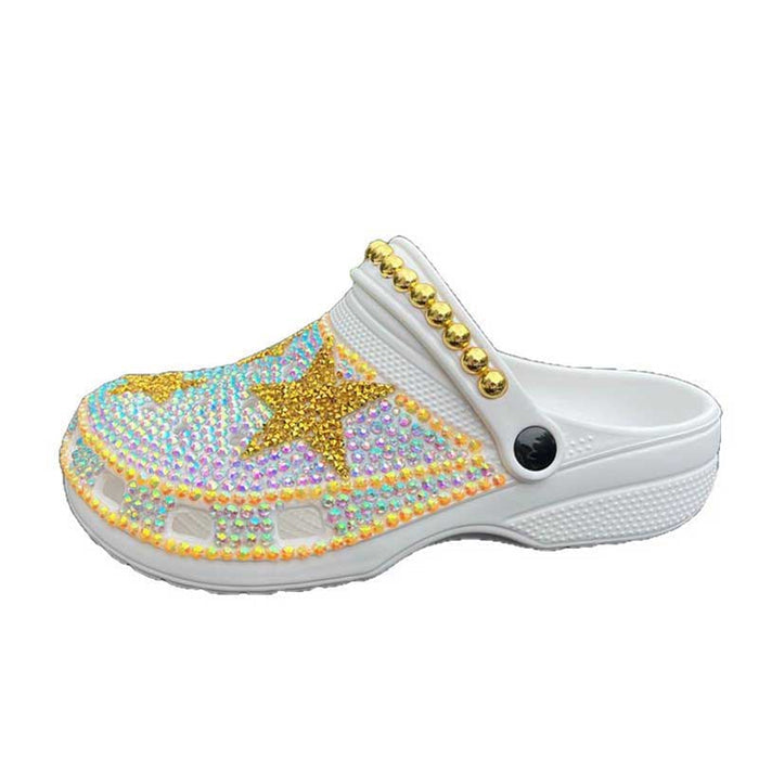 Rhinestone Flat Wedding Sneakers Round Toe Clog Shoes Slip On Mules