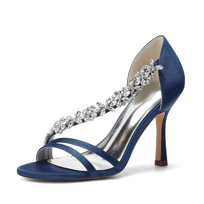 Rhinestone High Heel Sandals | Bridal Wedding Shoes | Open Toe Elegant Dress Footwear