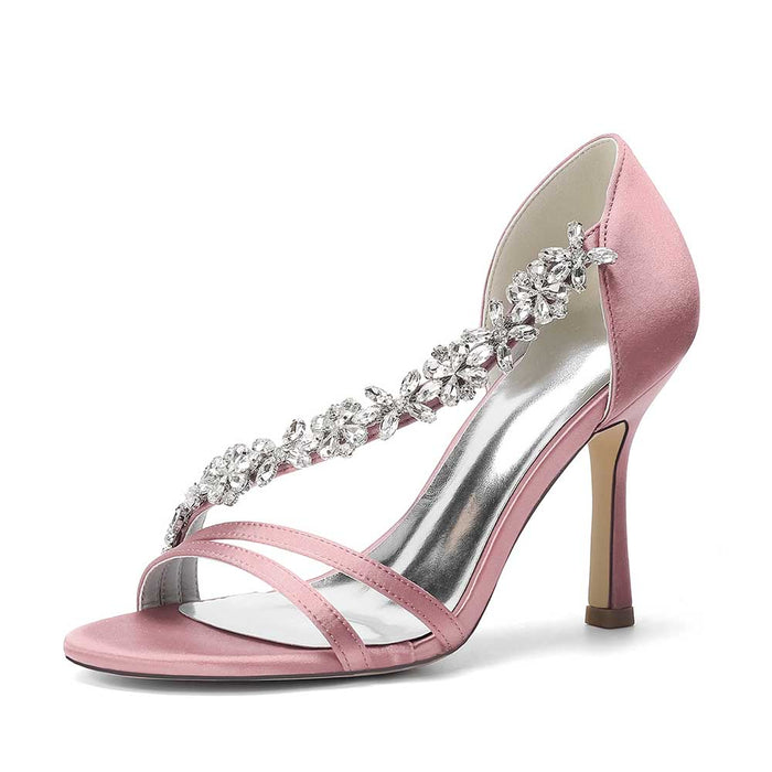 Rhinestone High Heel Sandals | Bridal Wedding Shoes | Open Toe Elegant Dress Footwear