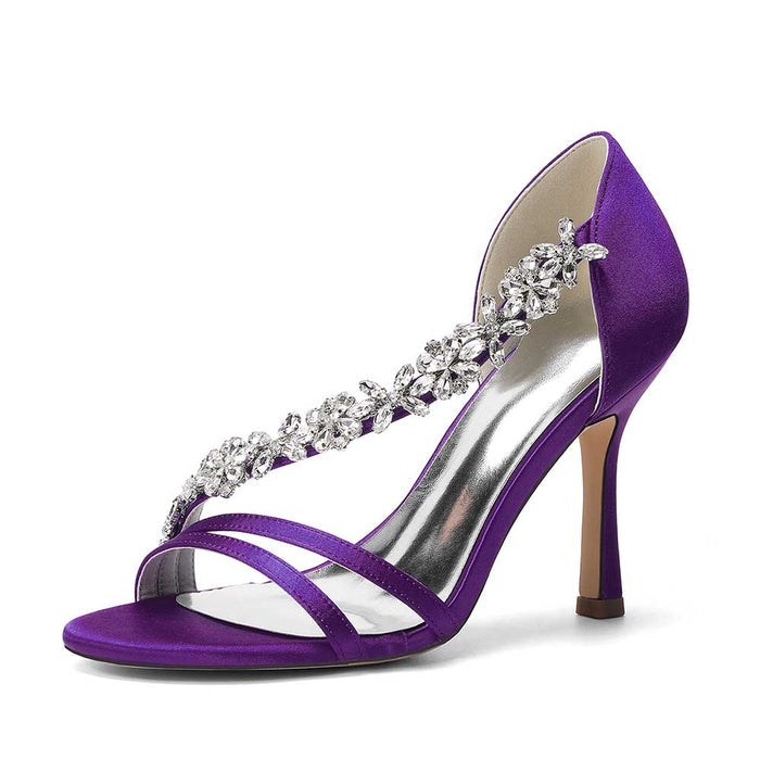 Rhinestone High Heel Sandals | Bridal Wedding Shoes | Open Toe Elegant Dress Footwear
