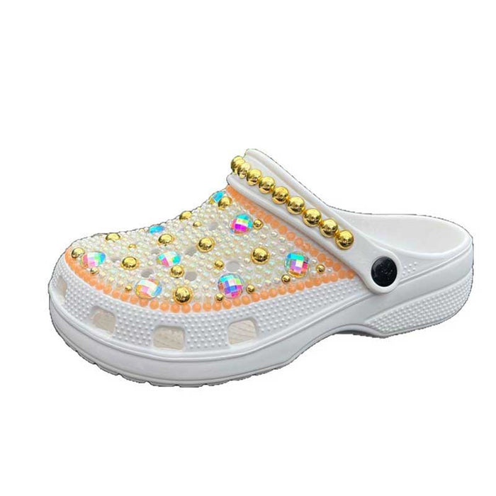 Rhinestone Pearls Wedding Sneakers Round Toe Clog Shoes Slip On Mules