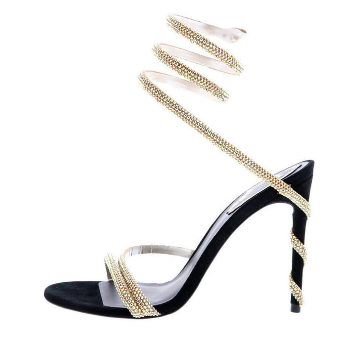 Rhinestone Wrap Heels – Elegant Stiletto Sandals