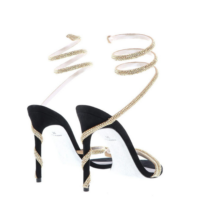 Rhinestone Wrap Heels – Elegant Stiletto Sandals
