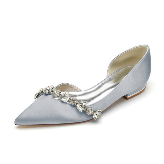 Rhinestones Flat Prom Shoes Slip-On Satin Dress Shoeses