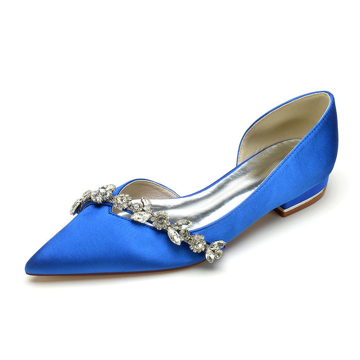 Rhinestones Flat Prom Shoes Slip-On Satin Dress Shoeses