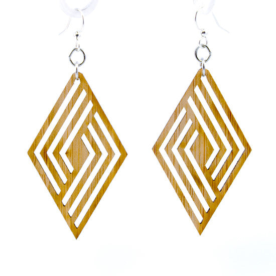 Bamboo rhombus diamond geometric earrings, laser-cut and made in USA