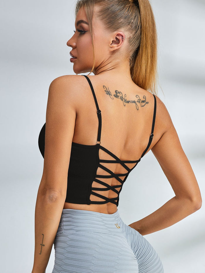 Ribbed Cross Back Sports Bras