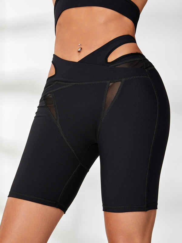 Ribbed Cutout Mesh Spandex Gym Booty Shorts