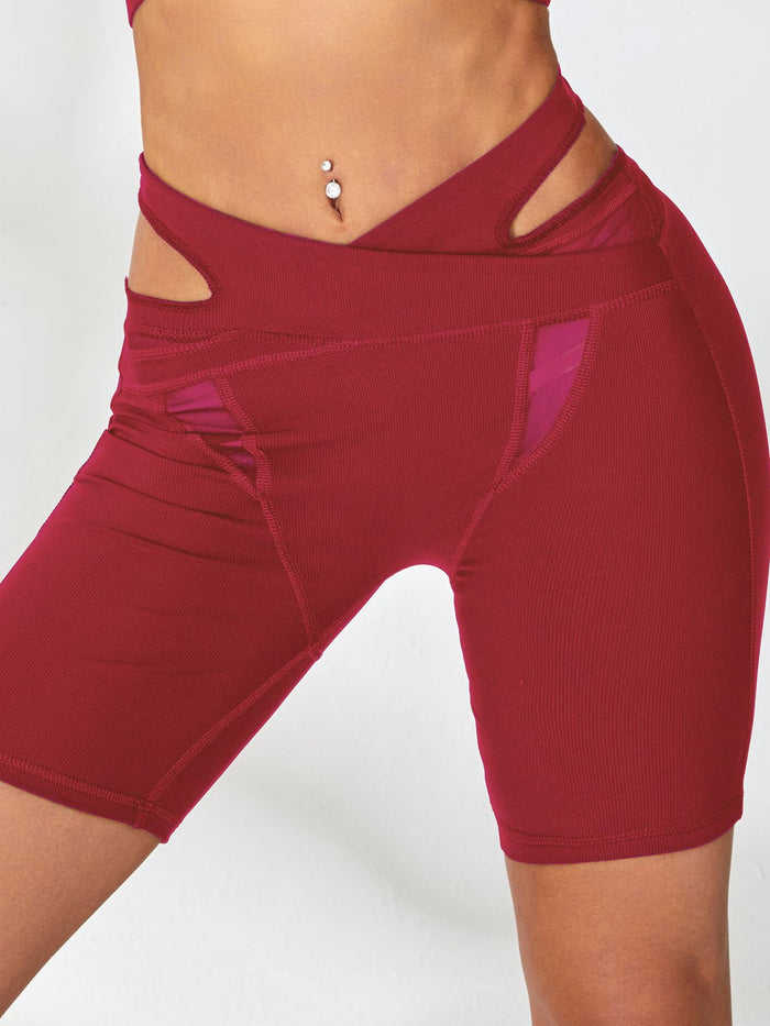 Ribbed Cutout Mesh Spandex Gym Booty Shorts