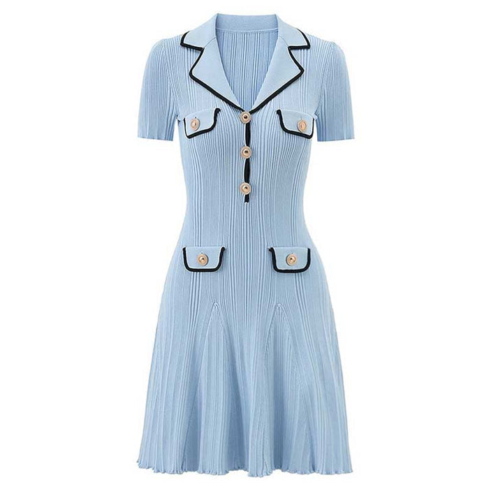 Ribbed Mini Dress With Notched Collar