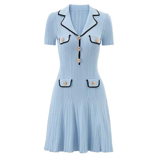 Ribbed Mini Dress With Notched Collar
