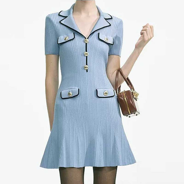 Ribbed Mini Dress With Notched Collar