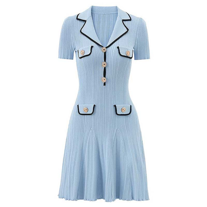 Ribbed Mini Dress With Notched Collar