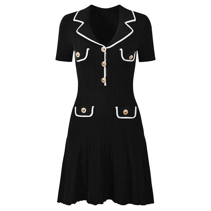 Ribbed Mini Dress With Notched Collar