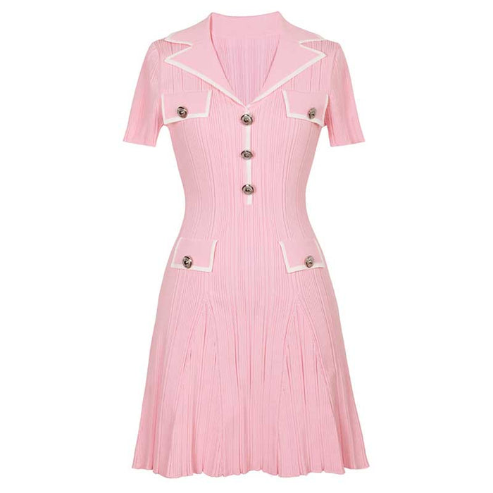 Ribbed Mini Dress With Notched Collar