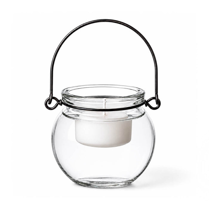 White tealight candle in a Bubble Hanging Glass Vase on a white background
