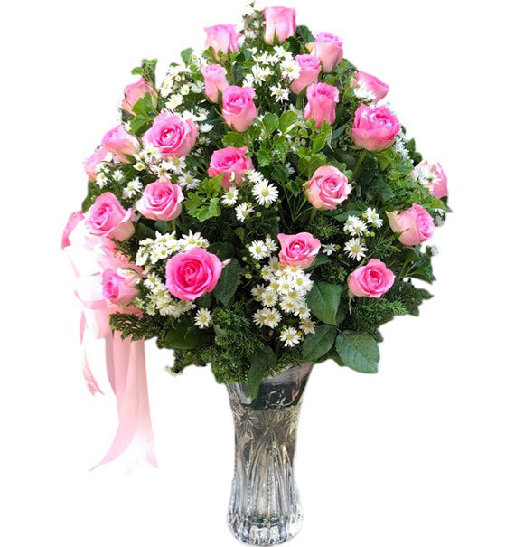 Romantic Pink Roses In Vase Vietnam