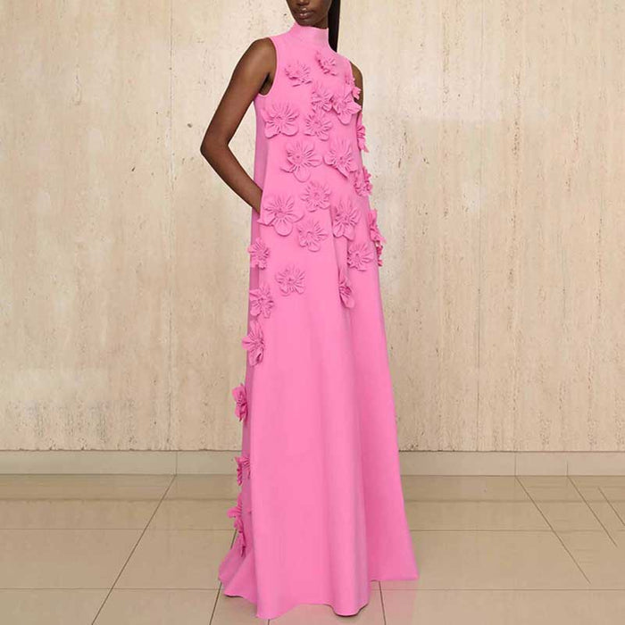 Rose Flower Maxi Dress Sleeveless Quince Gown
