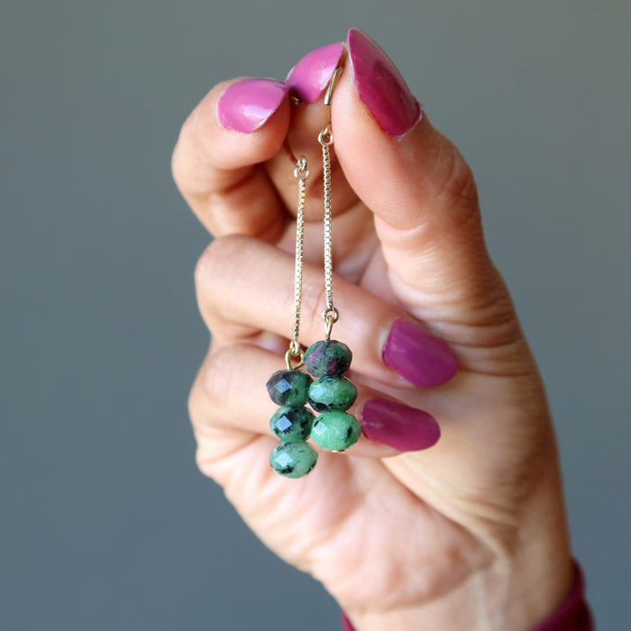 Ruby Zoisite Earrings Glorious Gems 14-Karat Gold