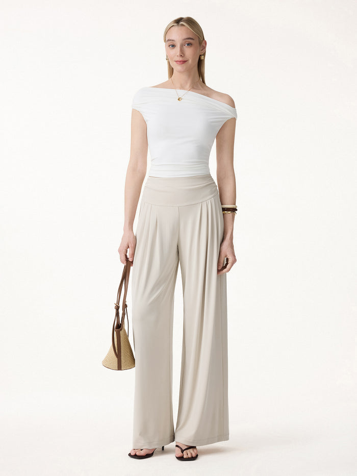 OGLmove Sandwashed Super Flowy Tucked Palazzo Pant with Pockets