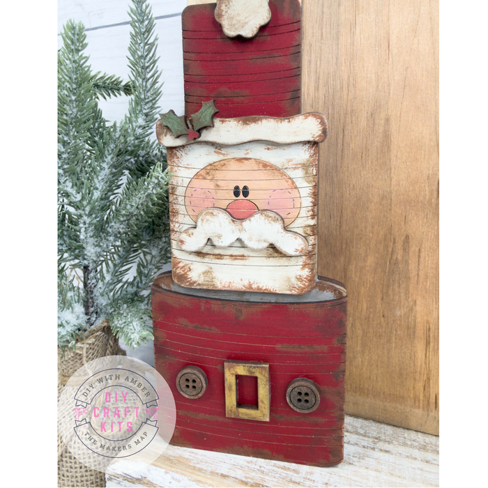 Santa Wood Tin Cans Stacked Shelf Sitter DIY Kit
