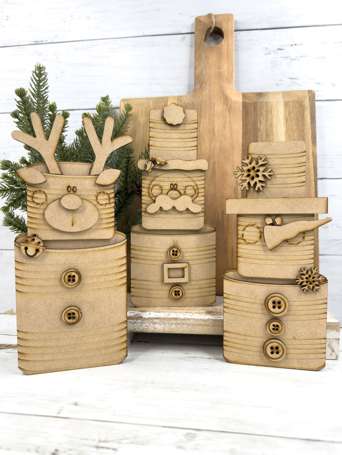 Santa Wood Tin Cans Stacked Shelf Sitter DIY Kit