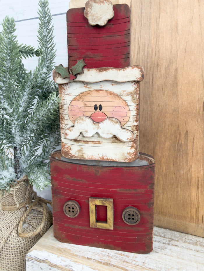 Santa Wood Tin Cans Stacked Shelf Sitter DIY Kit