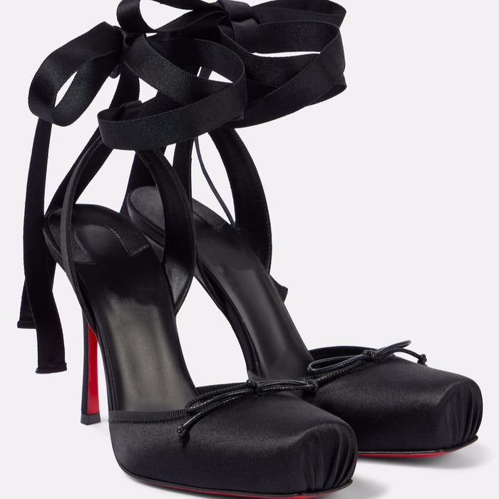 Satin Ballet Heels with Ribbon Ties | Square Toe Lace-Up Sandals