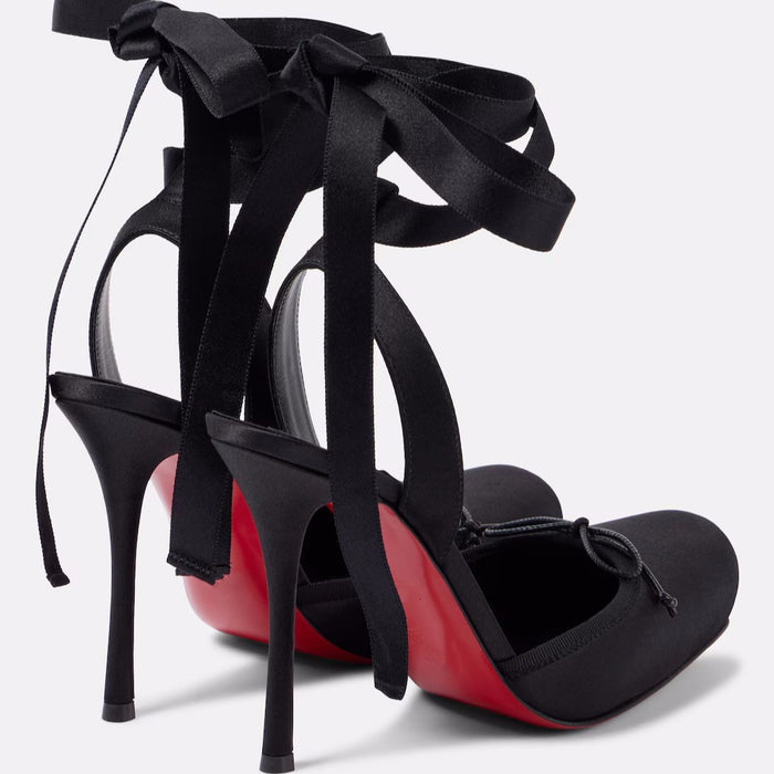 Satin Ballet Heels with Ribbon Ties | Square Toe Lace-Up Sandals