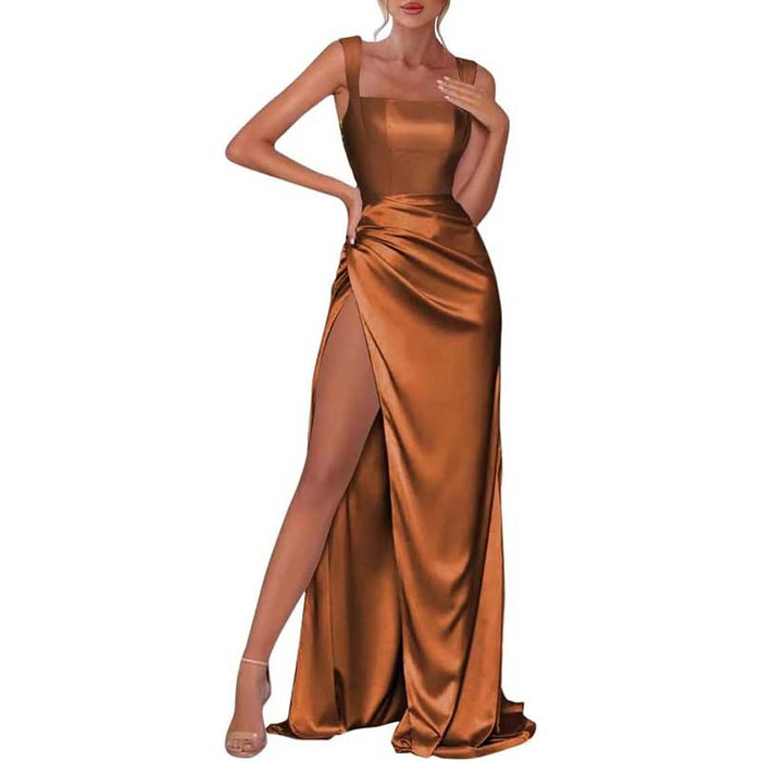 Satin Bridesmaid Dresses High Split Long Evening Dress Wedding Ball Gowns
