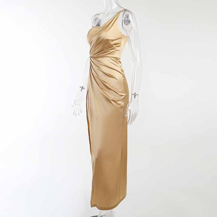 Satin Bridesmaid Dresses One Shoulder Ruched Formal Evening Gown