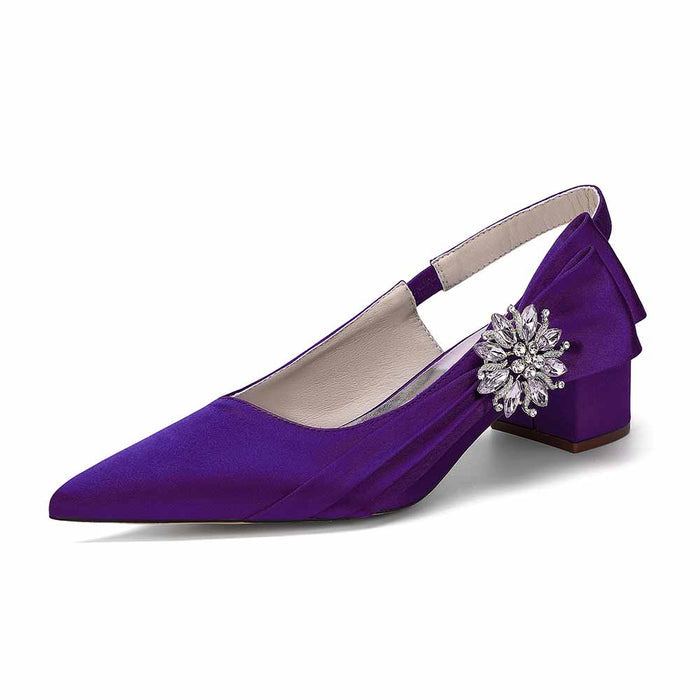 Satin Chunky Heel Slingback Wedding Shoes for Bride, Formal Occasions & Evening Events