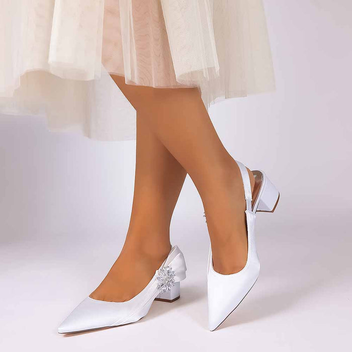 Satin Chunky Heel Slingback Wedding Shoes for Bride, Formal Occasions & Evening Events