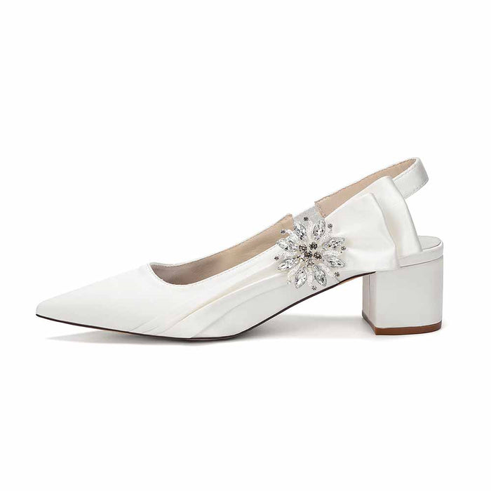 Satin Chunky Heel Slingback Wedding Shoes for Bride, Formal Occasions & Evening Events