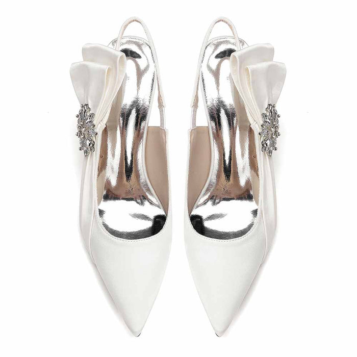 Satin Chunky Heel Slingback Wedding Shoes for Bride, Formal Occasions & Evening Events