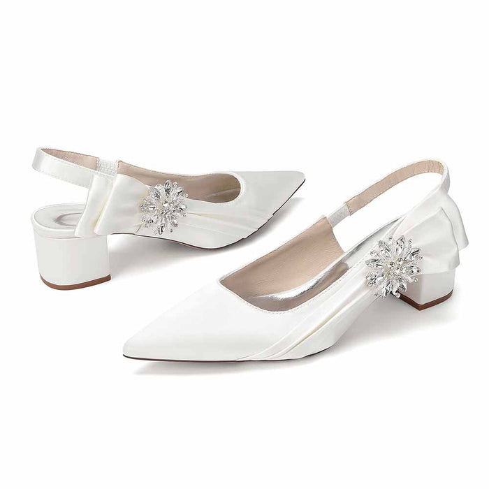 Satin Chunky Heel Slingback Wedding Shoes for Bride, Formal Occasions & Evening Events